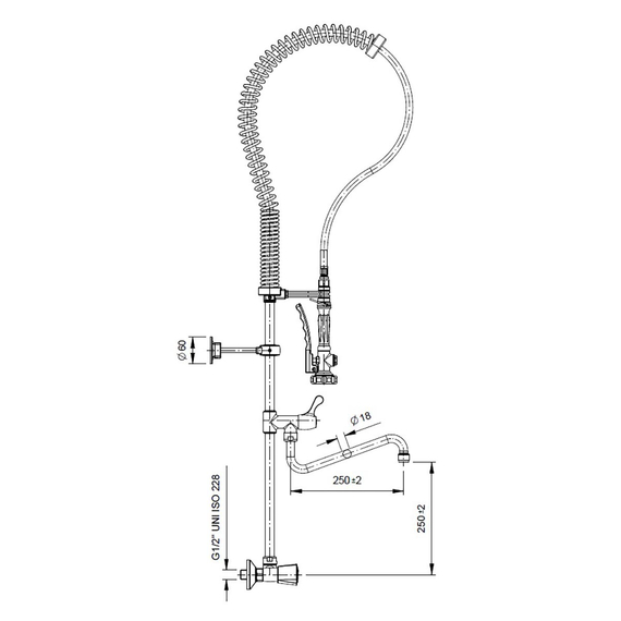 Vaiotec Topline Geschirrwaschbrause mit Schwenkauslauf & 2 Mischventilen Wandmontage – Zweiloch, 155 × 350 mm, Bild 3