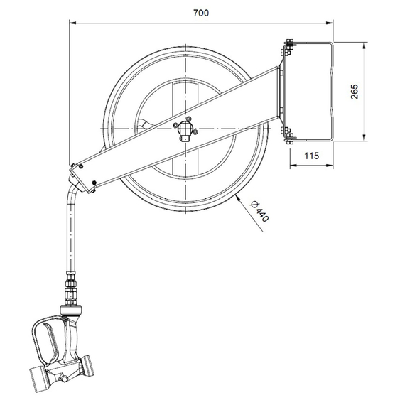 Vaiotec Topline Schlauchaufroller mit Brause – 20 Meter, 180 × 700 mm, Bild 3