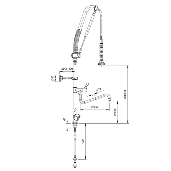 Vaiotec Topline Geschirrwaschbrause mit Schwenkauslauf, 2 Mischventilen & Zug-Automatik – Einloch, 140 × 350 mm, Bild 3