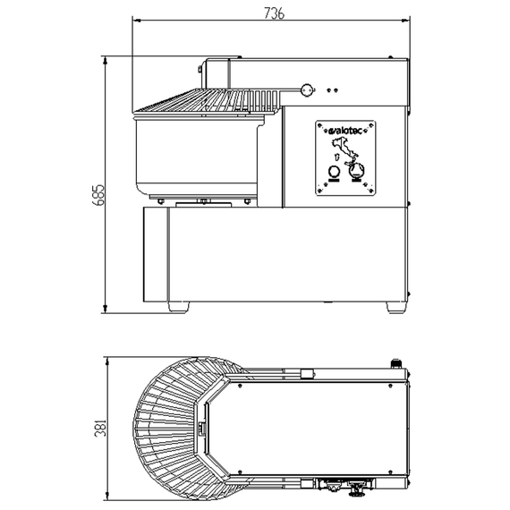 Vaiotec Gastro-Teigknetmaschine fester Kessel – 20 Liter, 230 Volt, 736 × 381 mm, Bild 3