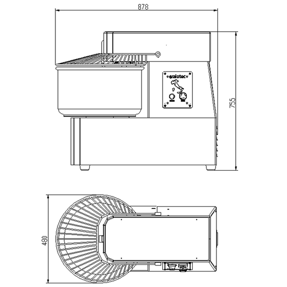 Vaiotec Gastro-Teigknetmaschine fester Kessel – 40 Liter, 400 Volt, 878 × 480 mm, Bild 3