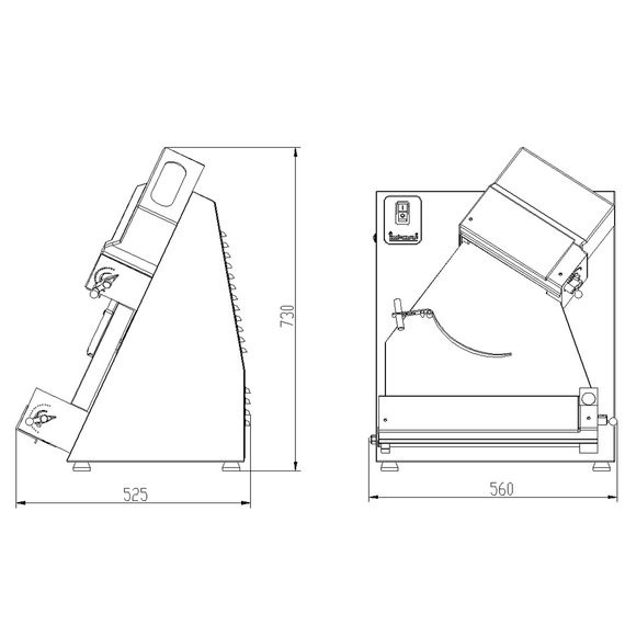 Vaiotec Teigausrollmaschine 40 cm schräg, 560 × 525 mm, Bild 4