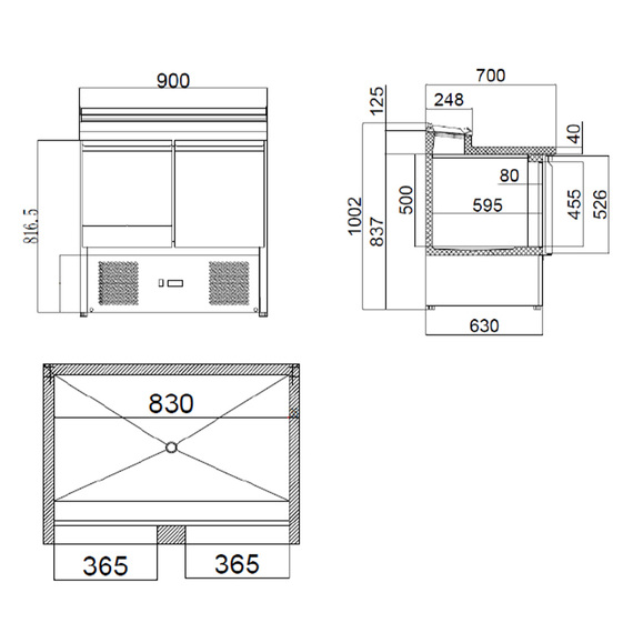Vaiotec Gastro-Zubereitungstisch Mini, 2-fach für 5x GN 1/6, 900 × 700 mm, Bild 6