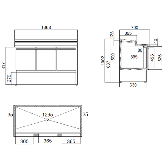 Vaiotec Gastro-Zubereitungstisch Mini, 3-fach für 7x GN 1/3, 1365 × 700 mm, Bild 6