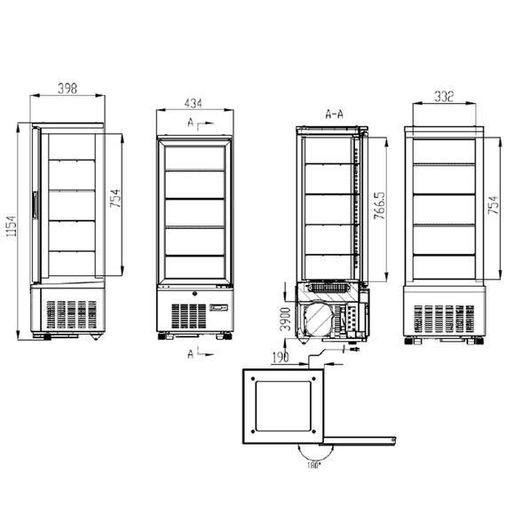 Vaiotec Topline Gastro-Kühlvitrine 4-fach, 92 Liter schwarz, 434 × 398 mm, Bild 2