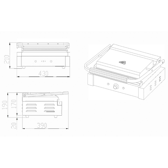 Vaiotec Elektro Gastro-Kontaktgrill, oben & unten gerillt, 430 × 390 mm, Bild 3