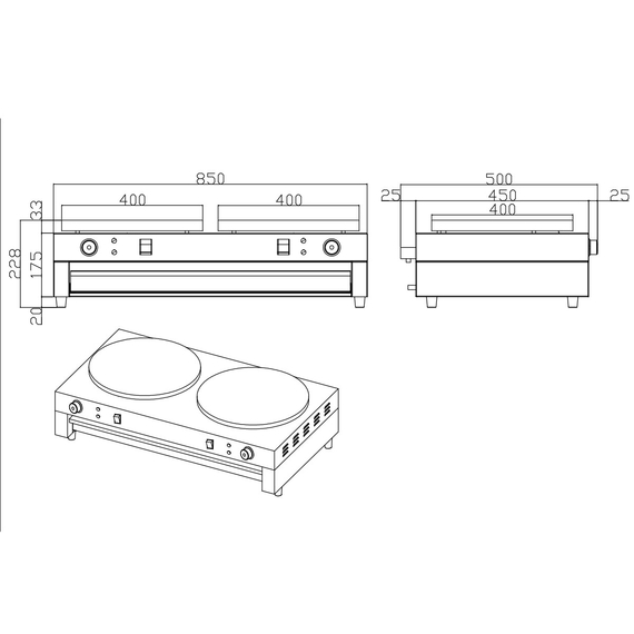 Vaiotec Elektro Crêpes Gerät 2 Platten, 850 × 500 mm, Bild 4