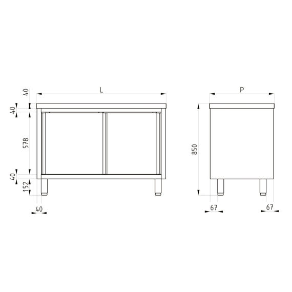 Vaiotec Topline Gastro-Arbeitsschrank, Schiebetüren zur Durchreiche, 2000 × 600 mm, Bild 2