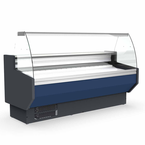 Vaiotec Topline Gastro-Kühltheke 200 – gebogenes Frontglas blau, 1985 × 800 mm