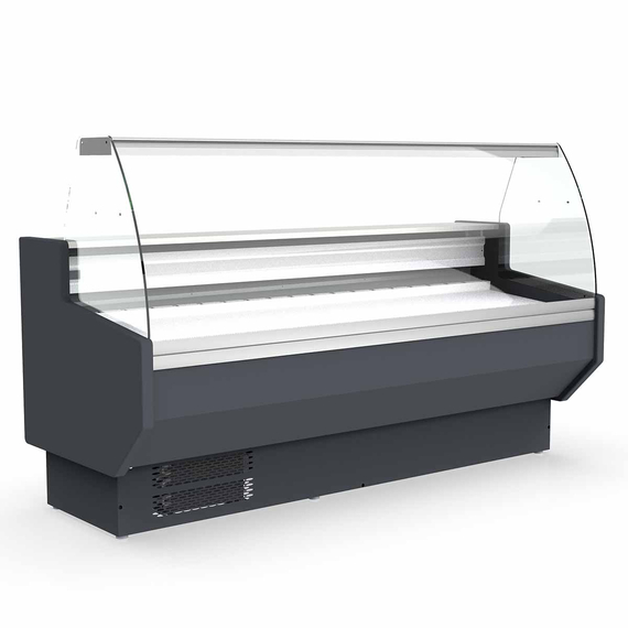 Vaiotec Topline Gastro-Kühltheke 200 – gebogenes Frontglas grau, 1985 × 800 mm
