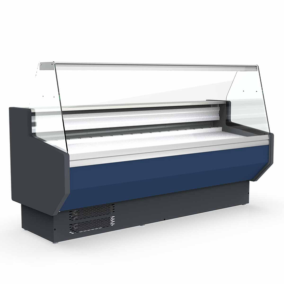 Vaiotec Topline Gastro-Kühltheke 200 – gerades Frontglas blau, 1985 × 800 mm