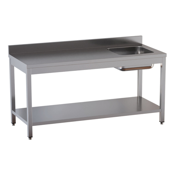 Vaiotec Topline Gastro-Cheftisch, Becken rechts mit Aufkantung, 1200 × 700 mm