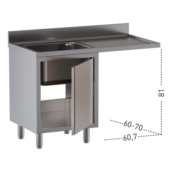 Vaiotec Topline Gastro-Spülcenter, 1 Becken links mit Flügeltür, 1400 × 700 mm, Bild 2