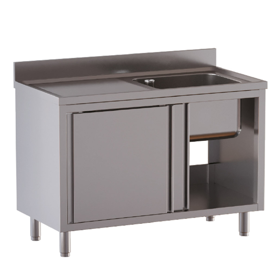 Vaiotec Topline Gastro-Spülschrank, 1 Becken rechts mit Schiebetüren, 1200 × 700 mm