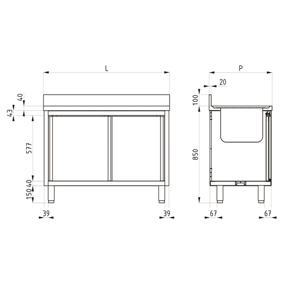 Vaiotec Topline Gastro-Spülschrank, 1 Becken rechts mit Schiebetüren, 1200 × 700 mm, Bild 2