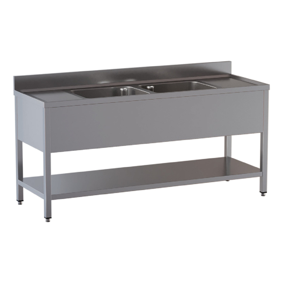 Vaiotec Topline Gastro-Spültisch, 2 Becken mitte, 2000 × 700 mm