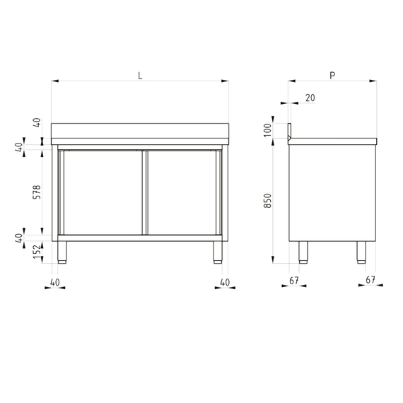 Vaiotec Topline Gastro-Arbeitsschrank, offen mit Aufkantung, 1500 × 600 mm, Bild 2