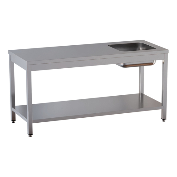 Vaiotec Topline Gastro-Cheftisch, Becken rechts, 1600 × 600 mm