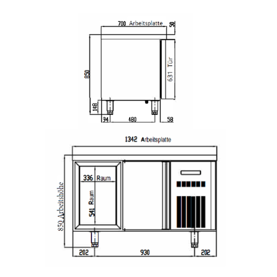 Vaiotec Topline Gastro-Tiefkühltisch, 2-fach GN 1/1 mit 2 Schubladen, 1 Tür, 1345 × 700 mm, Bild 4