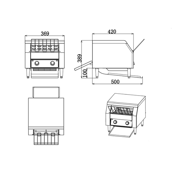 Vaiotec Elektro Durchlauftoaster, ca. 300-350 Stk. pro Stunde, 2,05 kW, 369 × 420 mm, Bild 3