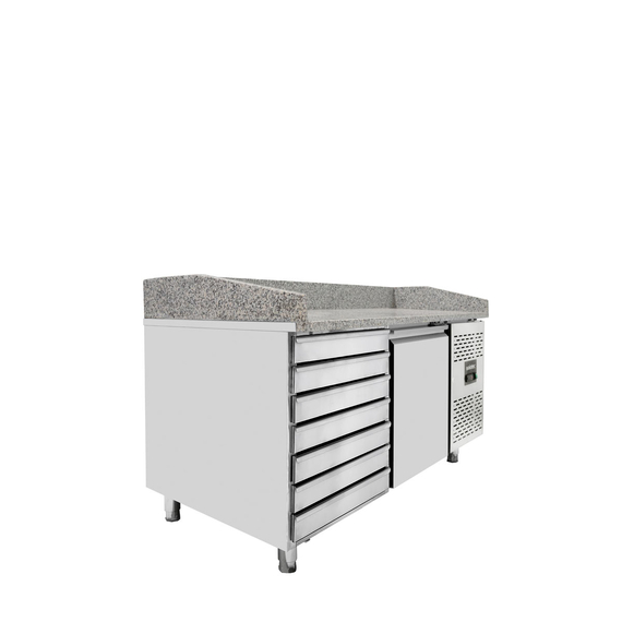 Vaiotec Gastro-Pizzakühltisch, 1-türig & 7 Schubladen grau inkl. Gastro-Kühlaufsatz GN 1/3, 1510 × 800 mm, Bild 7
