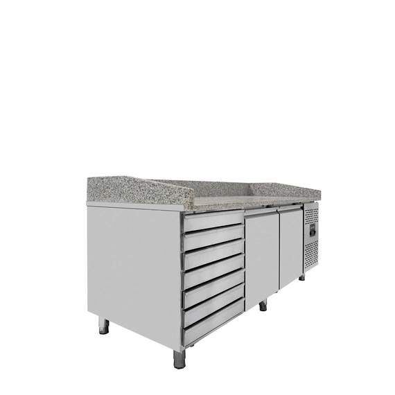 Vaiotec Gastro-Pizzakühltisch, 2-türig & 7 Schubladen grau inkl. Gastro-Kühlaufsatz GN 1/4, 2020 × 800 mm, Bild 9