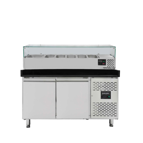 Vaiotec Gastro-Pizzakühltisch, 2-türig schwarz inkl. Gastro-Kühlaufsatz GN 1/3, 1510 × 800 mm