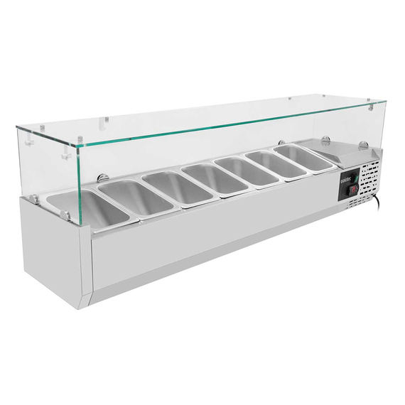 Vaiotec Gastro-Pizzakühltisch, 1-türig & 7 Schubladen schwarz inkl. Gastro-Kühlaufsatz GN 1/4, 1510 × 800 mm, Bild 3