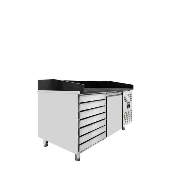 Vaiotec Gastro-Pizzakühltisch, 1-türig & 7 Schubladen schwarz inkl. Gastro-Kühlaufsatz GN 1/3, 1510 × 800 mm, Bild 7