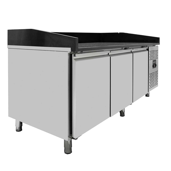 Vaiotec Gastro-Pizzakühltisch, 3-türig schwarz inkl. Gastro-Kühlaufsatz GN 1/4, 2020 × 800 mm, Bild 8