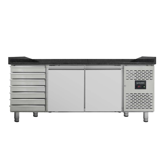 Vaiotec Gastro-Pizzakühltisch, 2-türig & 7 Schubladen schwarz inkl. Gastro-Kühlaufsatz GN 1/3, 2020 × 800 mm, Bild 6