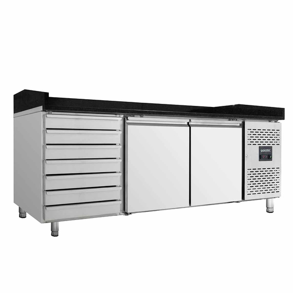 Vaiotec Gastro-Pizzakühltisch, 2-türig & 7 Schubladen schwarz inkl. Gastro-Kühlaufsatz GN 1/3, 2020 × 800 mm, Bild 8
