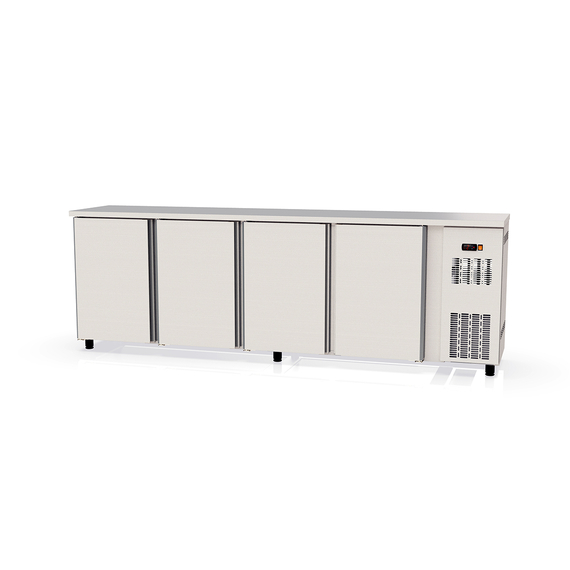 Vaiotec Topline Gastro-Barkühltisch Edelstahl, 4 Türen, 2565 × 530 mm