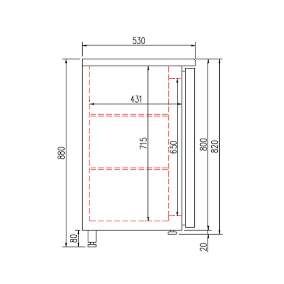 Vaiotec Topline Gastro-Barkühltisch schwarz, 1 Tür & 2 Schubladen, 1485 × 530 mm, Bild 5