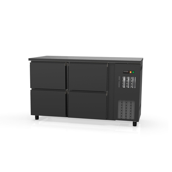 Vaiotec Topline Gastro-Barkühltisch schwarz, 4 Schubladen, 1485 × 530 mm