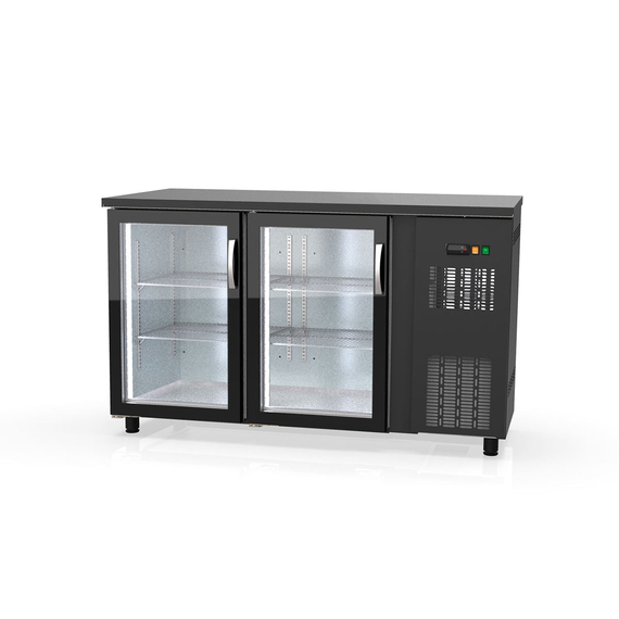 Vaiotec Topline Gastro-Barkühltisch schwarz, 2 Glastüren, 1485 × 530 mm