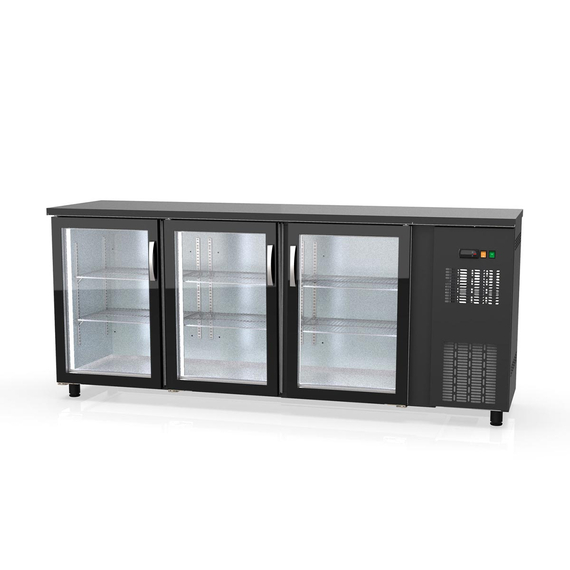 Vaiotec Topline Gastro-Barkühltisch schwarz, 3 Glastüren, 2025 × 530 mm