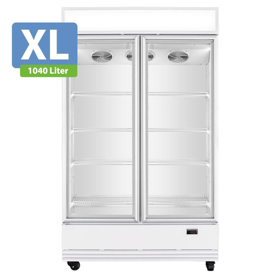 Vaiotec Topline Gastro-Getränkekühlschrank 2 Türen, 1040 Liter XL, mit Leuchtaufsatz weiß, 1280 × 742 mm