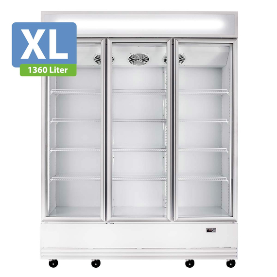 Vaiotec Topline Gastro-Getränkekühlschrank 3 Türen, 1360 Liter XL, mit Leuchtaufsatz weiß, 1640 × 742 mm