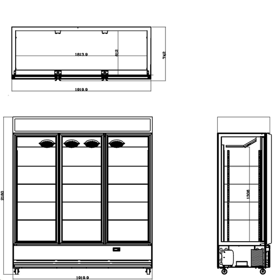 Vaiotec Topline Gastro-Getränkekühlschrank 3 Türen, 1610 Liter XL, mit Leuchtaufsatz weiß, 1919 × 742 mm, Bild 13