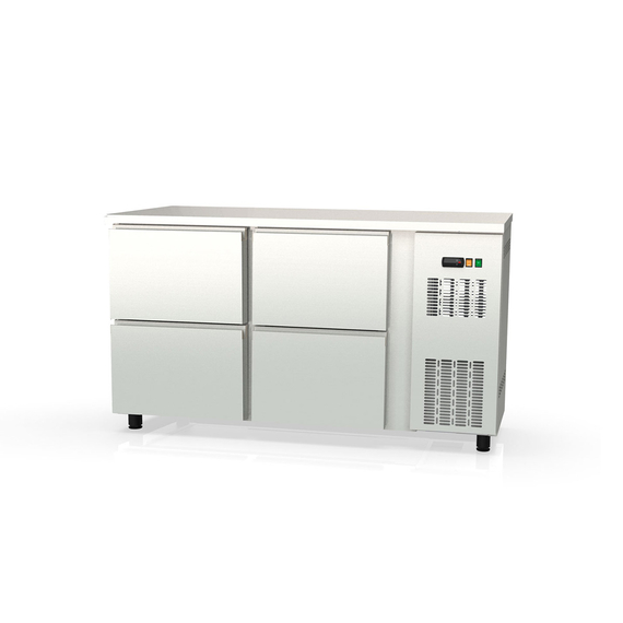 Vaiotec Topline Gastro-Barkühltisch Edelstahl, 4 Schubladen, 1485 × 530 mm