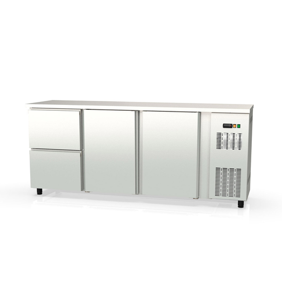 Vaiotec Topline Gastro-Barkühltisch Edelstahl, 2 Türen & 2 Schubladen, 2025 × 530 mm