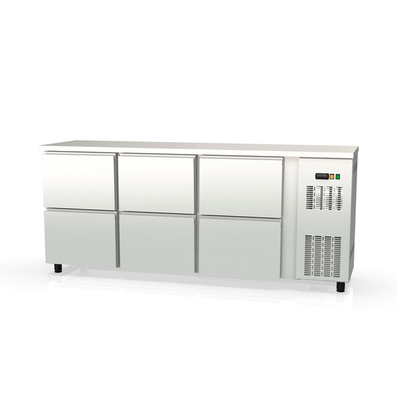 Vaiotec Topline Gastro-Barkühltisch Edelstahl, 6 Schubladen, 2025 × 530 mm