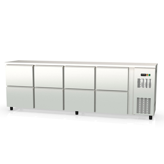 Vaiotec Topline Gastro-Barkühltisch Edelstahl, 8 Schubladen, 2565 × 530 mm
