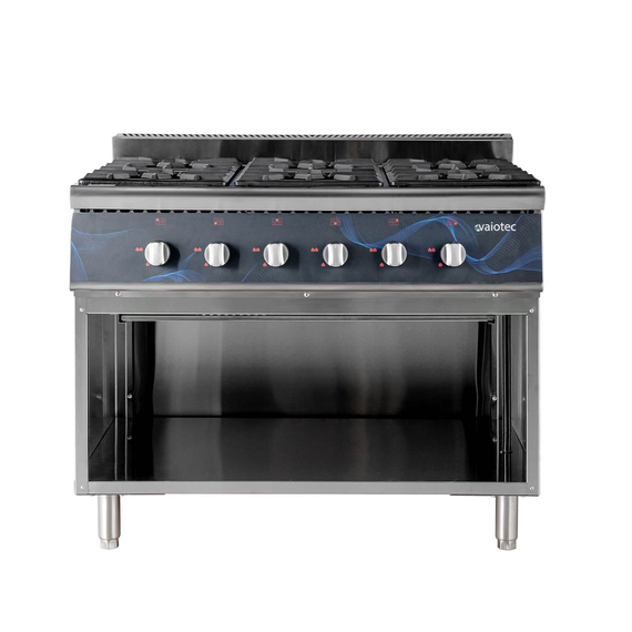 Vaiotec Gastro-Gasherd – 6 Brenner 43,2 kW – offener Unterbau, 1100 × 700 mm, Bild 2