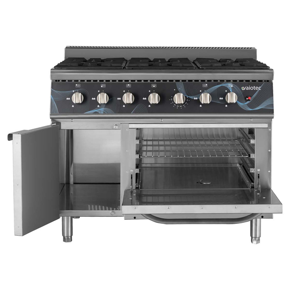 Vaiotec Gastro-Gasherd – 6 Brenner 43,2 kW – mit Gasbackofen, 1100 × 700 mm, Bild 2