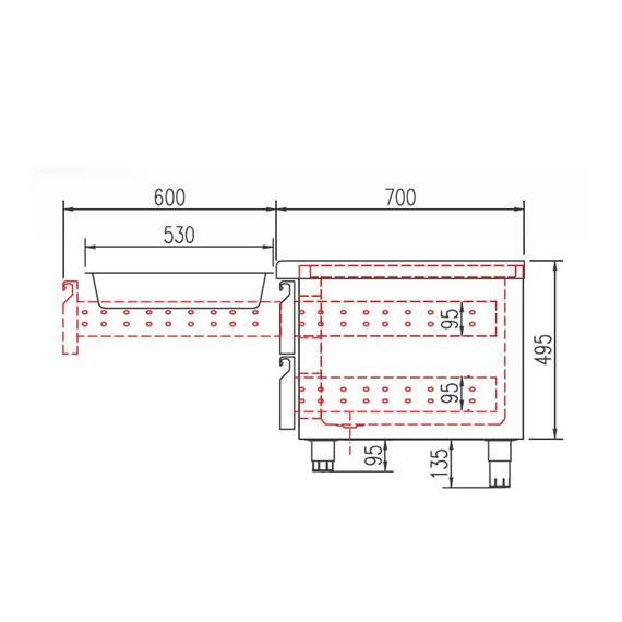 Vaiotec Topline Gastro-Unterbaukühltisch, 1-fach GN 2/1 mit 2 Schubladen, 1210 × 700 mm, Bild 4