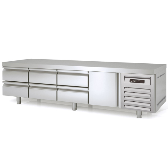 Vaiotec Topline Gastro-Unterbaukühltisch, 4-fach GN 1/1 mit 6 Schubladen, 1 Tür, 2245 × 700 mm