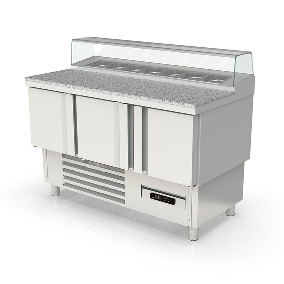 Vaiotec Topline Gastro-Belegstation, 3-fach mit Türen, eckiger Glasaufsatz, GN 1/6, 1375 × 700 mm, Bild 2