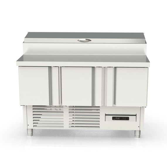 Vaiotec Topline Gastro-Belegstation, 3-fach mit Türen, Edelstahlaufsatz, GN 1/4, 1375 × 700 mm